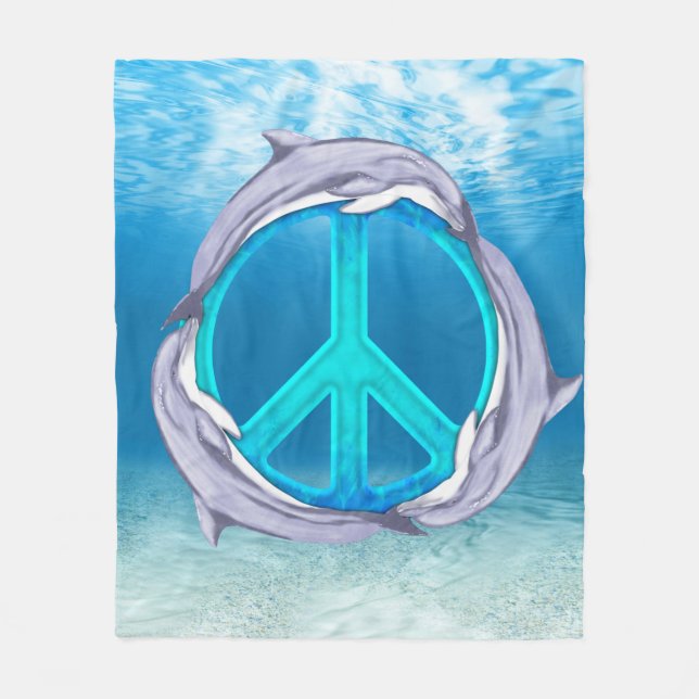 Dolphin Peace Symbol Fleece Blanket (Front)