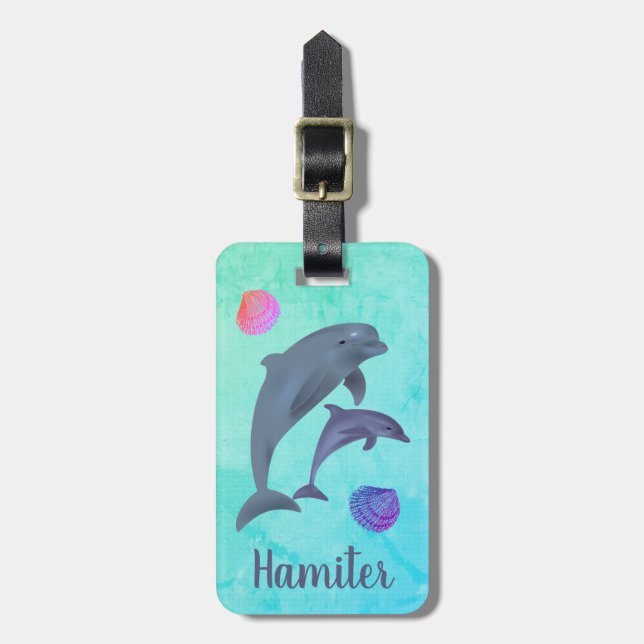 Dolphin Personalised Luggage Tag (Front Vertical)