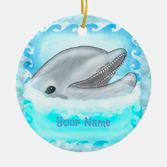 Dolphin Play custom name ornament (Front)