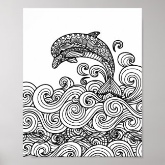 Dolphin Playing - Colour Your Own Art Poster