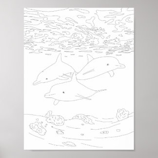 Dolphin Pod Adult Colouring Poster