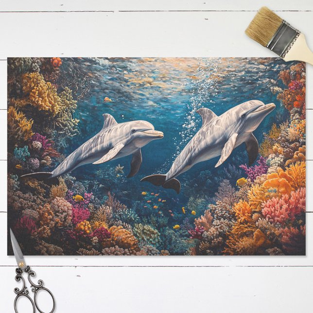 Dolphin Pod Coral Reef Decoupage Tissue Paper (Creator Uploaded)
