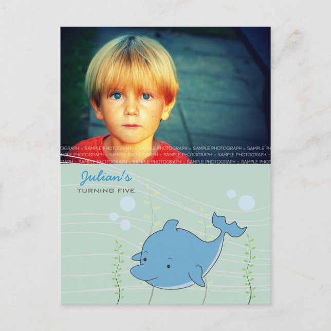 Dolphin Pool Birthday Party  Invite PostCard (Front)
