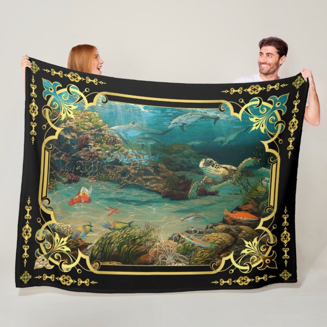 dolphin/porpoises, sea turtle ocean fish sea fleece blanket (In Situ)
