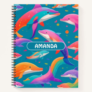 Dolphin Rainbow Colourful Personalised Pattern Notebook