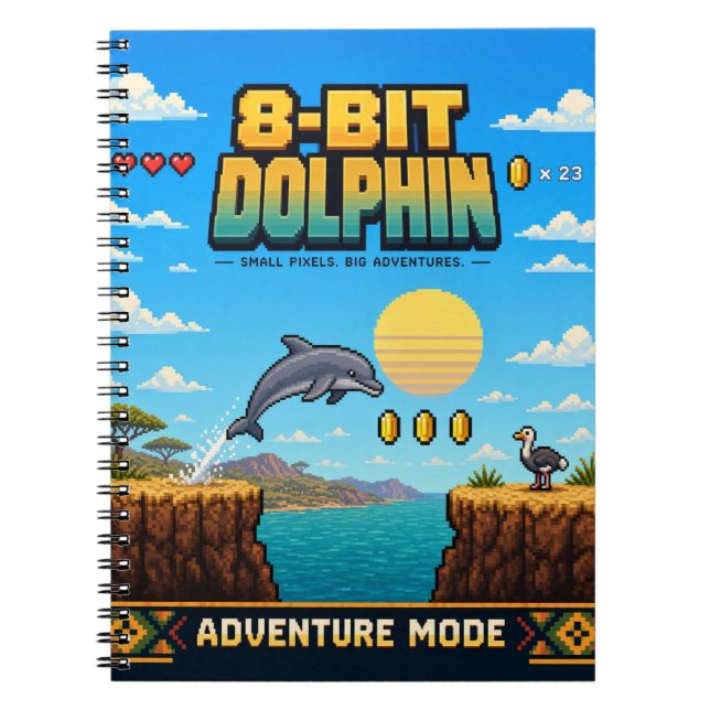 Dolphin, Retro 8-Bit Pixel Art Notebook (Front)