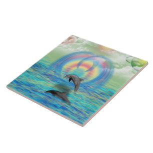 Dolphin Rising Ceramic Tile