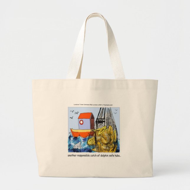 Dolphin-Safe Tuba Funny Large Tote Bag (Front)