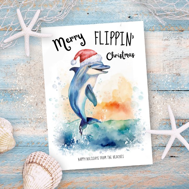 Dolphin Santa Merry Flippin' Christmas Beach Holiday Card (Creator Uploaded)