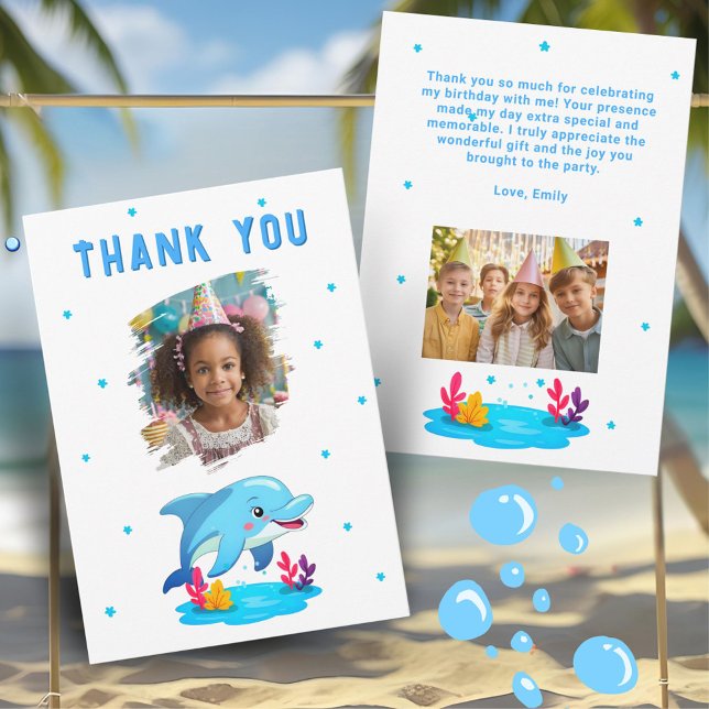 Dolphin Sea Animals Birthday 2 Photo  Thank You Card (Creator Uploaded)