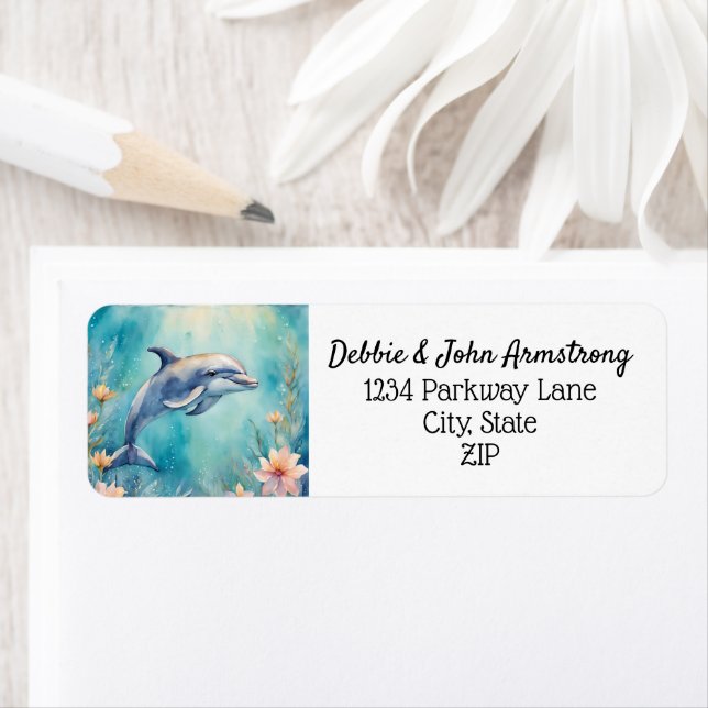 Dolphin Sea Ocean Nautical Nature Return Address Label (Insitu)