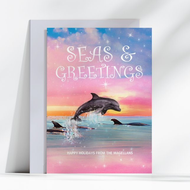 Dolphin Seas & Greetings Coastal Christmas  Holiday Card (Creator Uploaded)