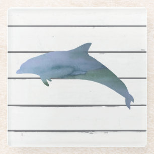 Dolphin Shiplap Rustic Beach Decor Glass Coaster