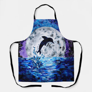 Dolphin Silhouette Ocean and Moon Apron