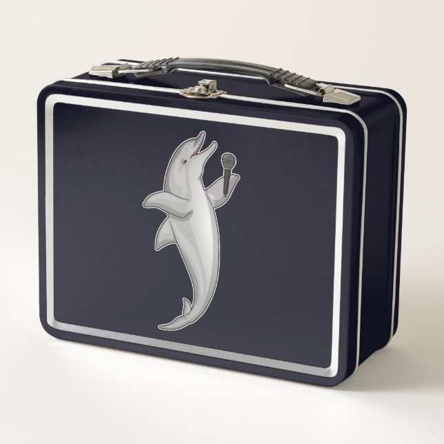 Dolphin Singer Microphone Metal Lunch Box (Front)