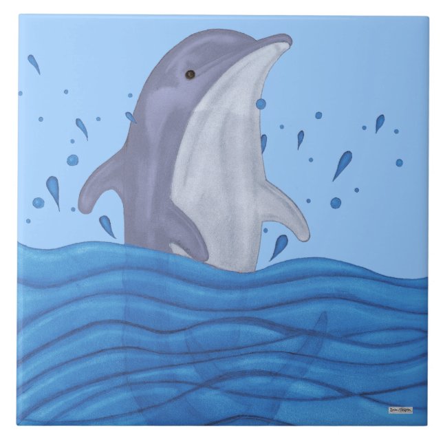 Dolphin Splash Ceramic Tile (Front)
