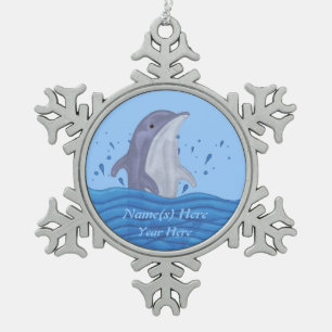 Dolphin Splash Snowflake Pewter Christmas Ornament