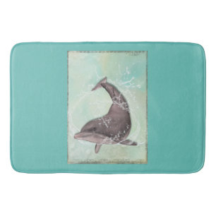 Dolphin Splashing Around in Cool Green Water Bath Mat