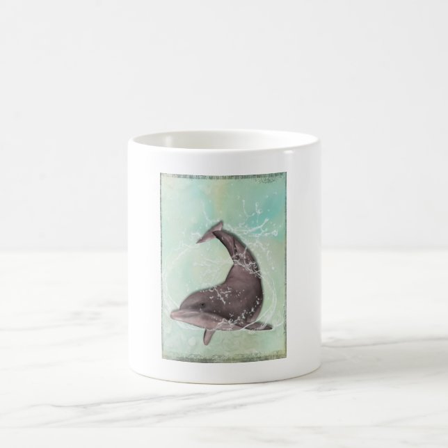 Dolphin Splashing Around in Cool Green Water Coffee Mug (Center)