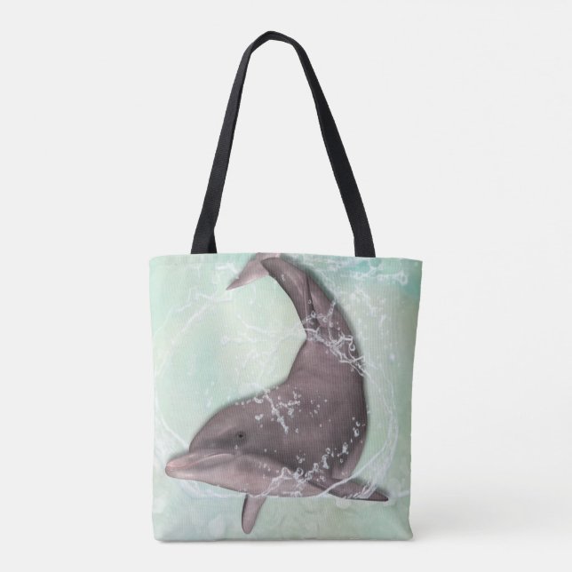 Dolphin Splashing Around in Cool Green Water Tote Bag (Back)