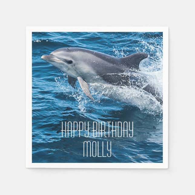 Dolphin Splashing Custom Birthday Party Napkin (Front)