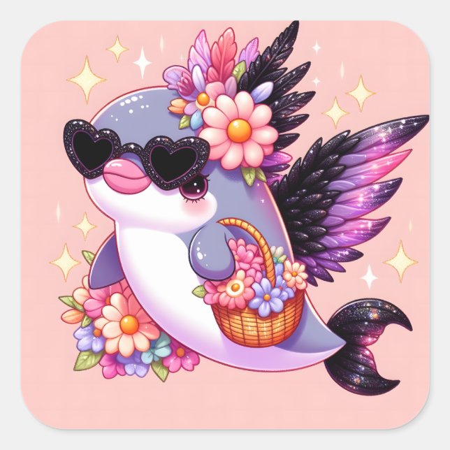 Dolphin  square sticker (Front)