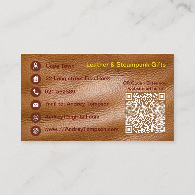 Dolphin Steampunk on leather business card (Back)