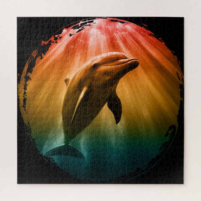 dolphin summer sea ocean sunset  jigsaw puzzle (Vertical)
