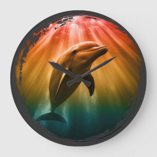 dolphin summer sea ocean sunset large clock