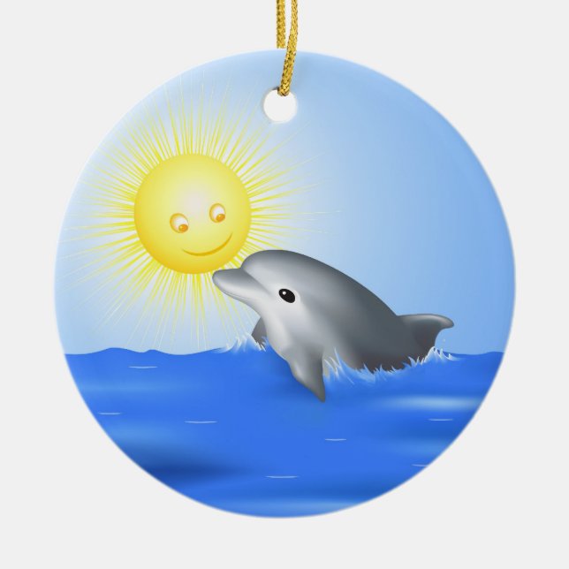 Dolphin & Sun Ceramic Tree Decoration (Front)