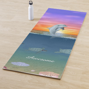 Dolphin, sunrise, turtles and Script Yoga Mat