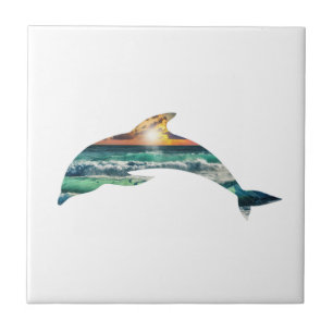 Dolphin Sunset Beach Ceramic Tile