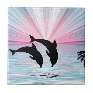 Dolphin Sunset Ceramic Tile