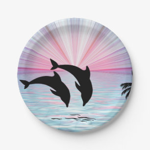 Dolphin Sunset Paper Plate