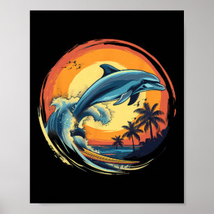 Dolphin Surfing Sunset Sea Ocean Dolphin Sea Ocean Poster