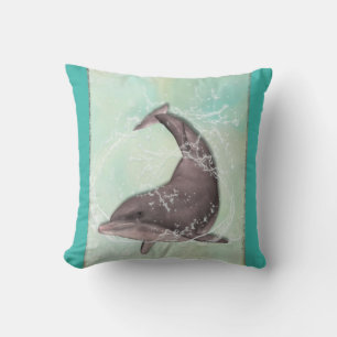 Dolphin Swimming Around in Cool Green Water Cushion