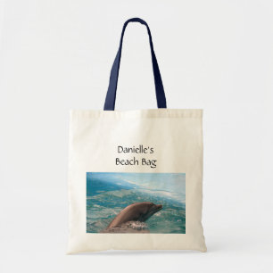 Dolphin Swimming in Blue Ocean Water Custom Name Tote Bag