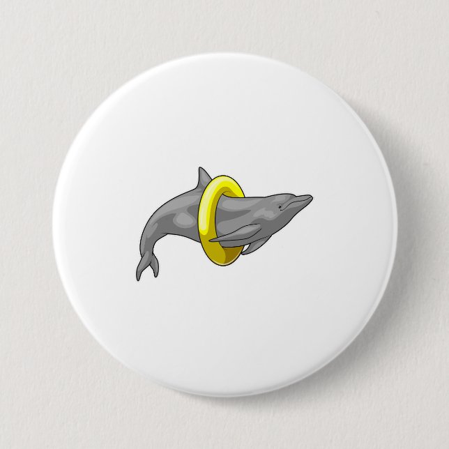 Dolphin Swimming Lifebuoy 7.5 Cm Round Badge (Front)