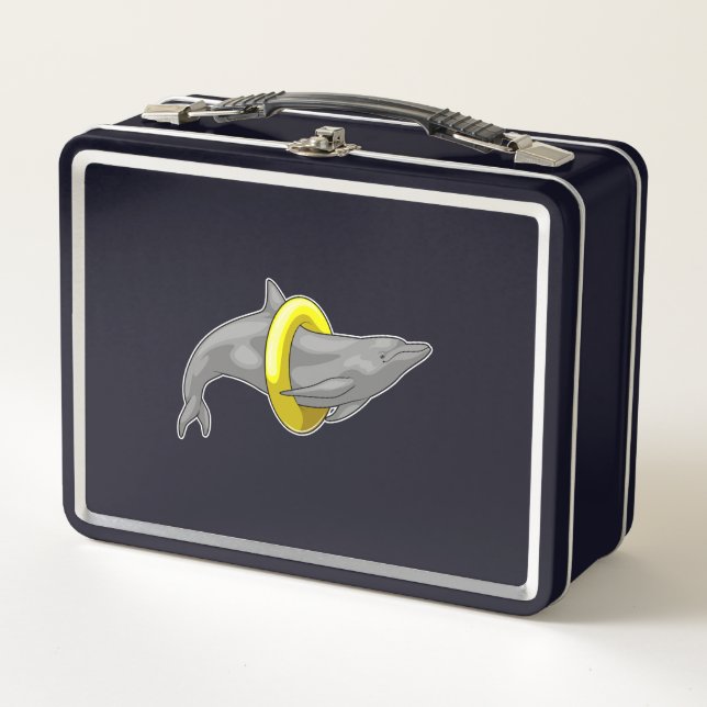 Dolphin Swimming Lifebuoy Metal Lunch Box (Front)