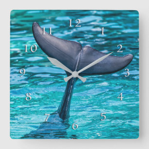 DOLPHIN TAIL FLUKE HOWDY! SQUARE WALL CLOCK