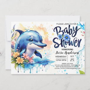 Dolphin Tails and Ocean Blooms Boy Baby Shower Invitation