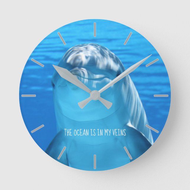 Dolphin - The Ocean is in my Veins - Customisable Round Clock (Front)