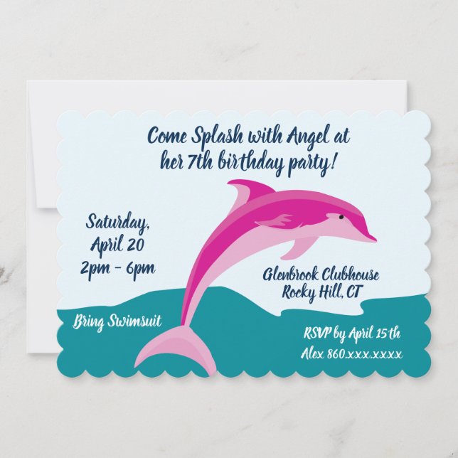 Dolphin theme birthday party invitation (Front)