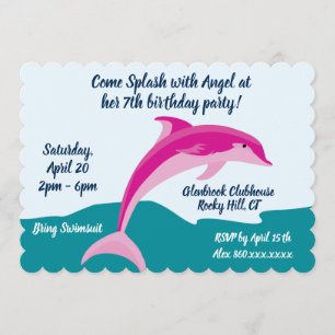 Dolphin theme birthday party invitation