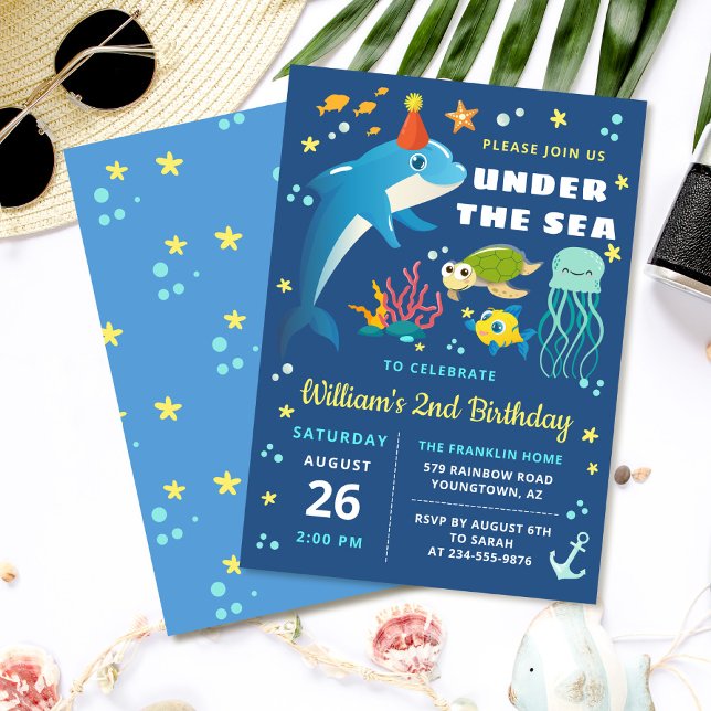 Dolphin Turtle Jellyfish Under The Sea Birthday Invitation (Creator Uploaded)