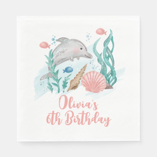 Dolphin Under the Sea Birthday Napkin (Front)