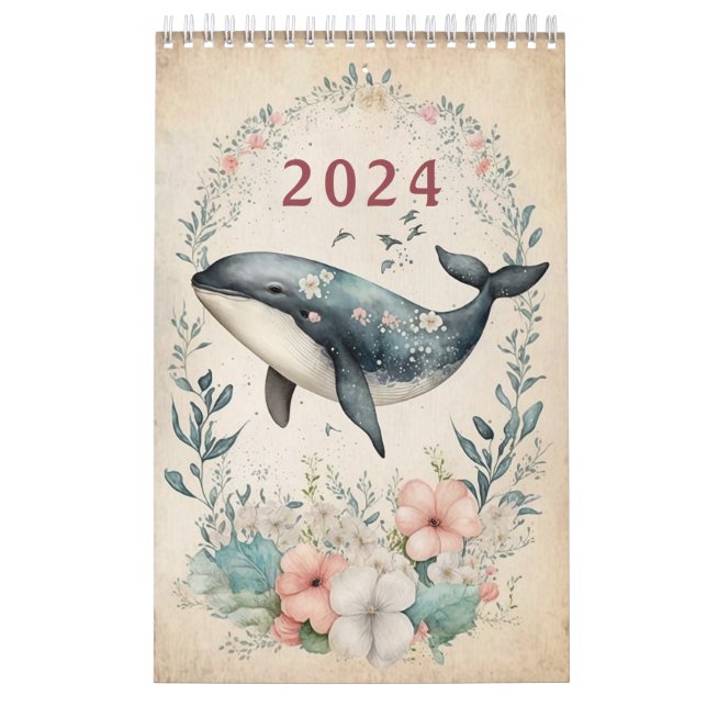 DOLPHIN UNDER THE SEA FLORAL CORAL PINK CALENDAR  (Cover)