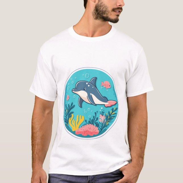 Dolphin Underwater Wonderland | Cute Ocean Illustr T-Shirt (Front)