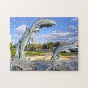 Dolphin Water Statue Denver. Jigsaw Puzzle