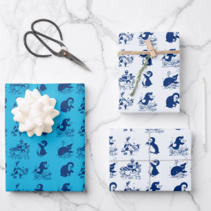 Dolphin, Whales and Penguins Wrapping Paper Sheet